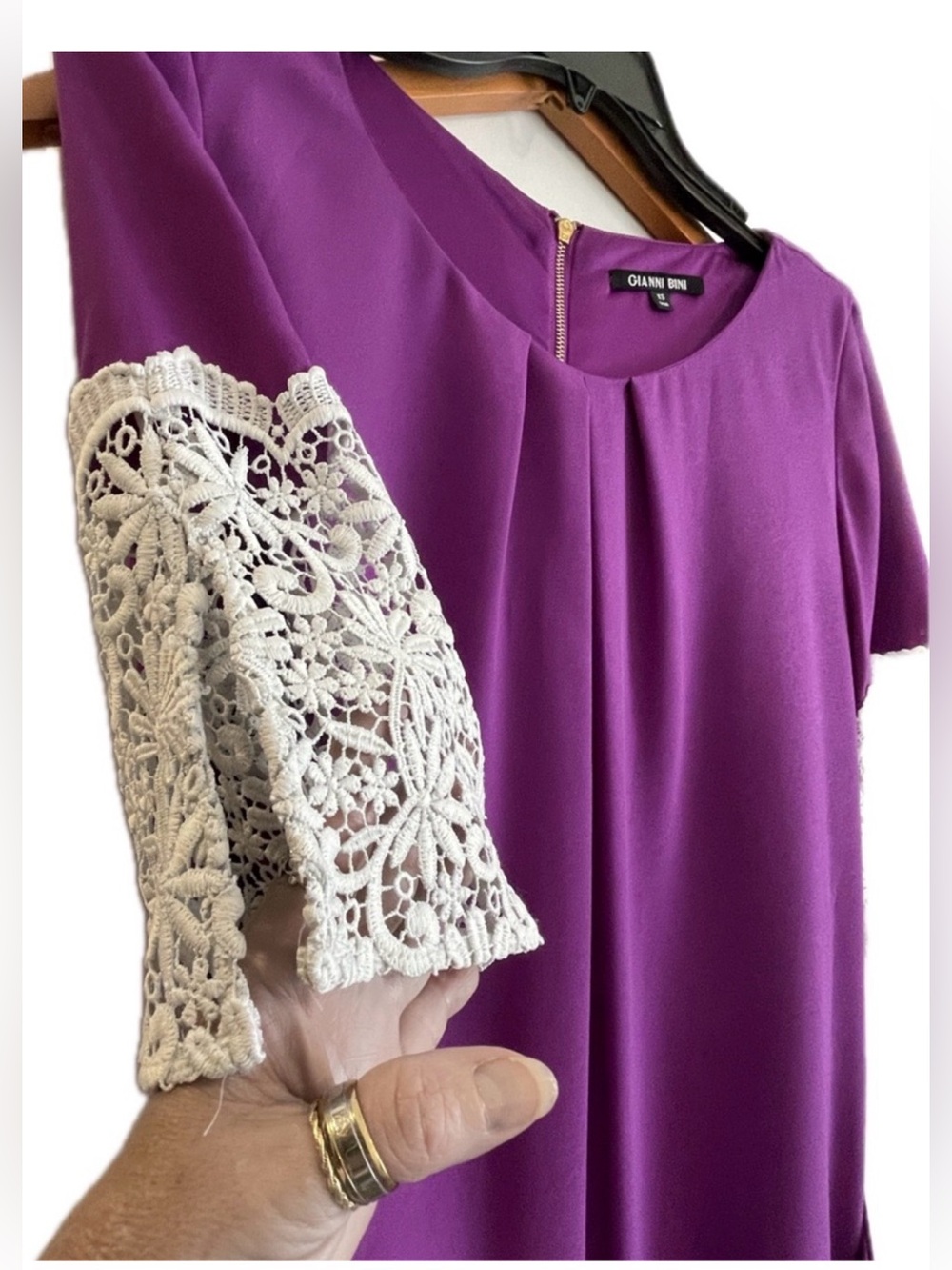 Gianni Bini Purple Midi Dress with White Lace Trim - Picture 6 of 8